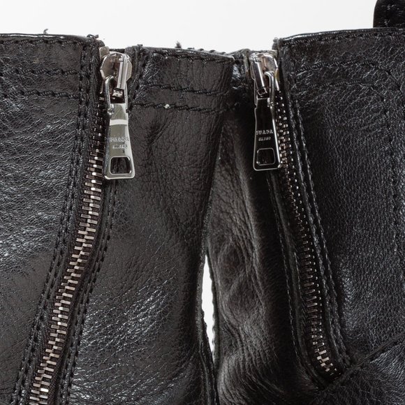 Prada Black Leather Ankle Laced Boot with Buckle - Picture 10 of 12